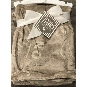 Thro Home by Marlo Lorenz Baby Boy Blanket Football Embossed Plush Beige New